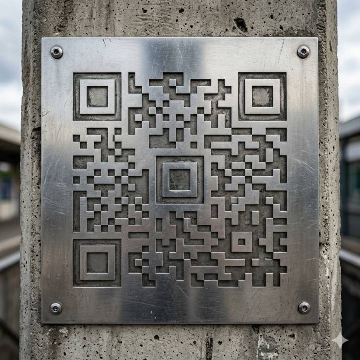 qr code on a concrete pillar QR code for restaurant menu