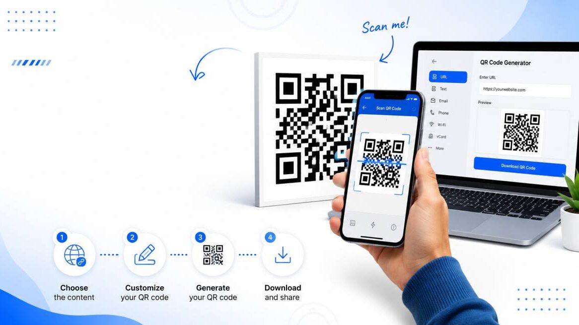 How to Create a QR Code for Free: Step-by-Step Guide for Beginners a user trying to scan a big qr code using his cell phone